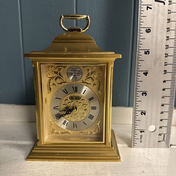 Made In Japan - TEMPUS FUGIT Rhythm Mantel CLOCK Gold Face Works! - Picture 10 of 10